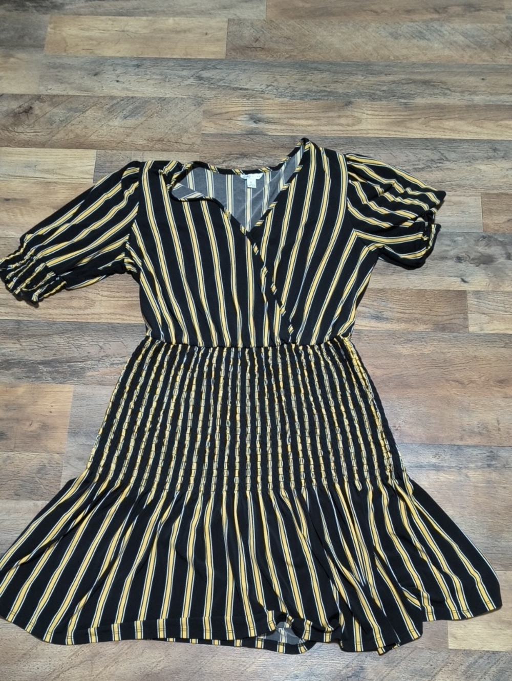 Cato Black and Yellow Striped Midi Dress